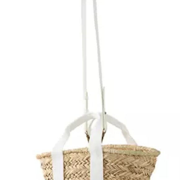 Straw Bucket Crossbody with Color Handle - Picture 2 of 6